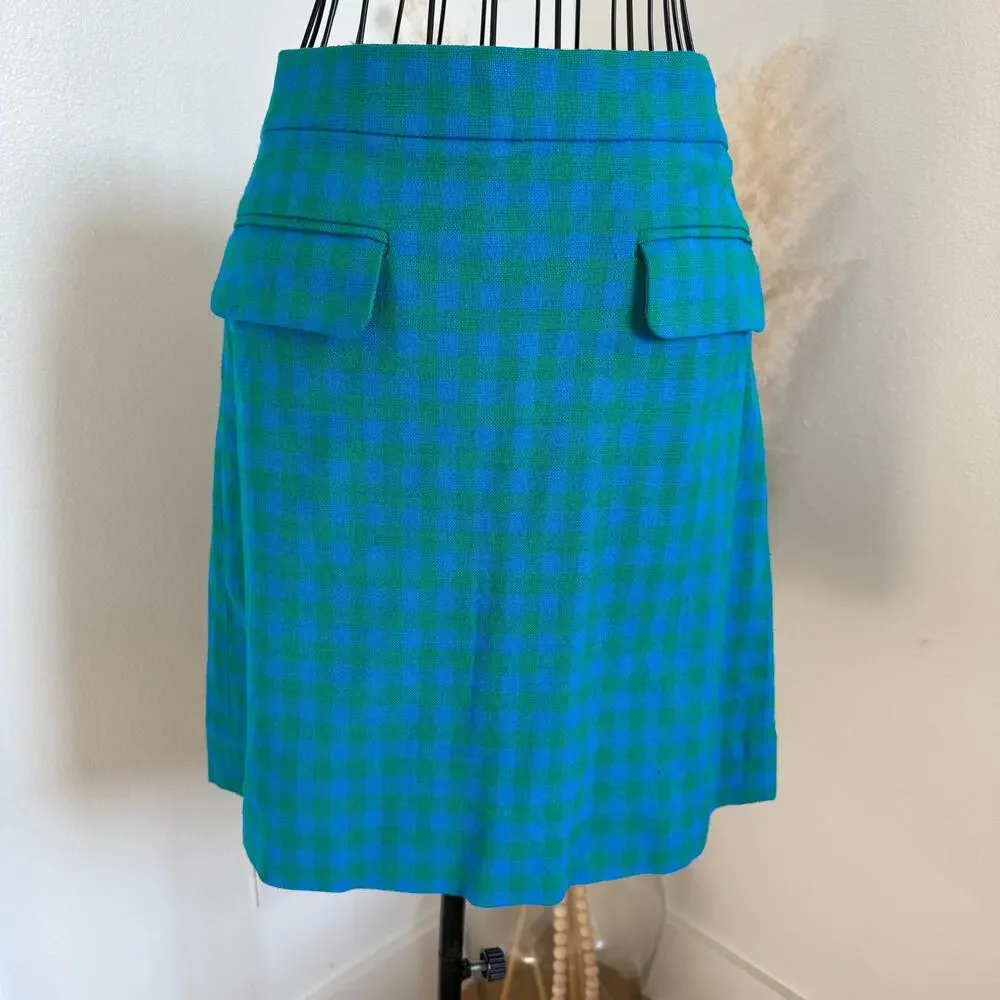 J.CREW Parke Colorful Gingham Plaid Deep Blues Preppy A-Line Mini Skirt NEW- 8